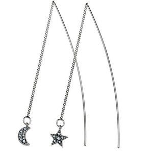 Silver Star Moon Chain Dangle Earrings
